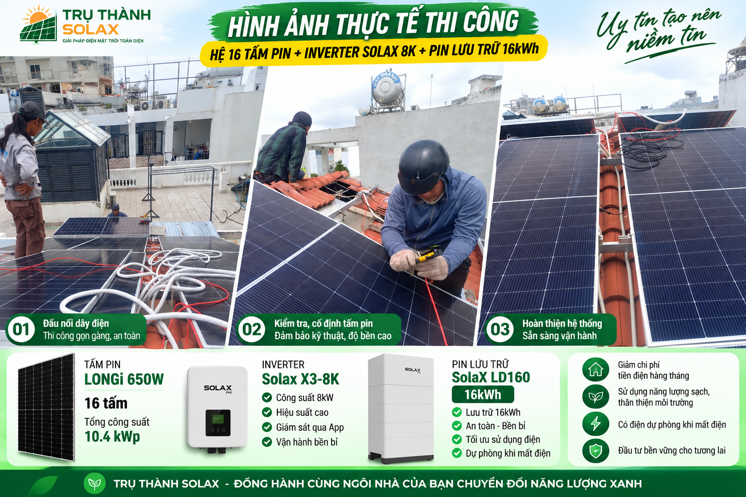 Hình ảnh thi công điện mặt trời áp mái tại 79/9 Xô Viết Nghệ Tĩnh