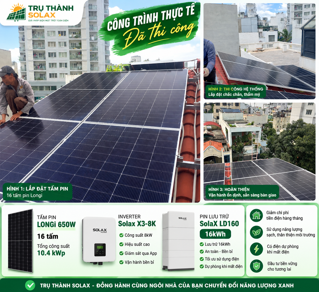 Thi công hệ thống pin năng lượng mặt trời áp mái